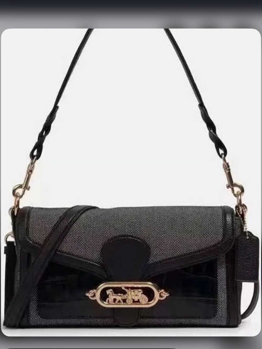 Coach Jade Croc Embossed Cross Body/ Shoulder Bag with Gold Horse & Carriage
